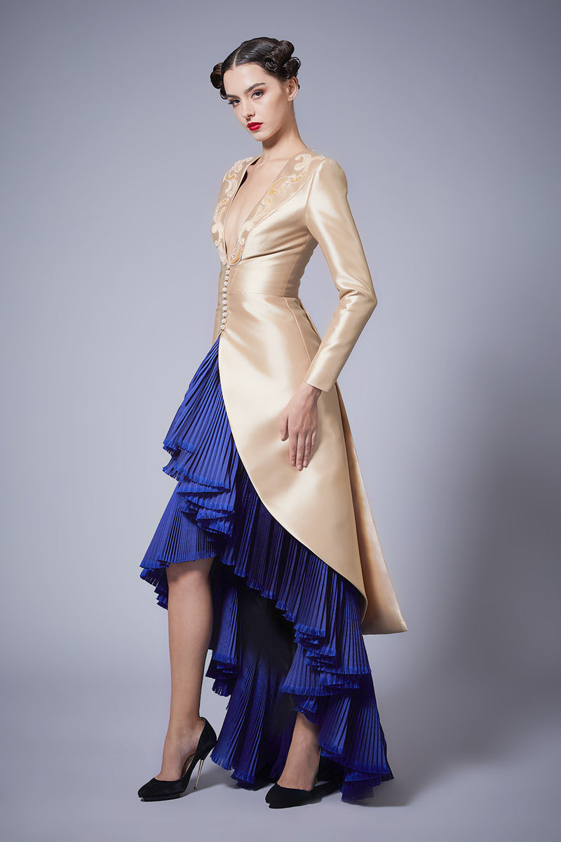 Baroque-inspired beads embellishment Blouse with Ruffled Asymmetric Skirt