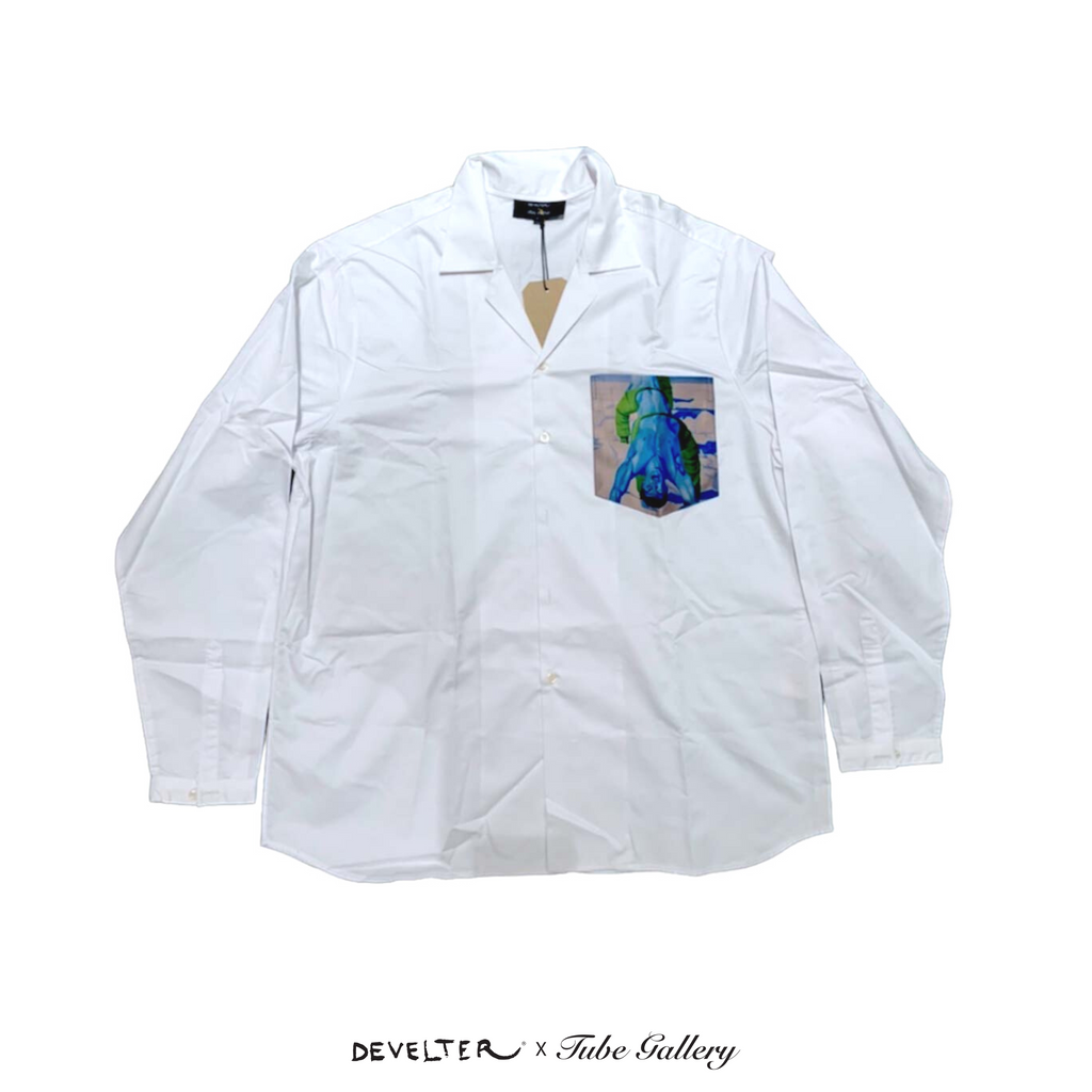 32. White Long Sleeves Shirt with Chin Printed Pocket