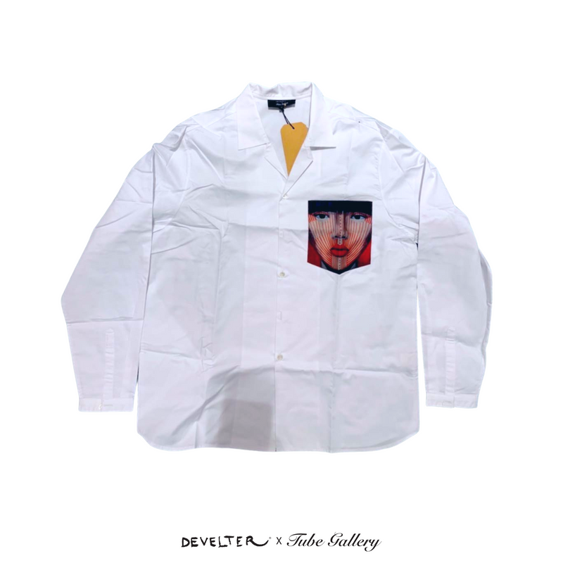 32. White Long Sleeves Shirt with Chin Printed Pocket