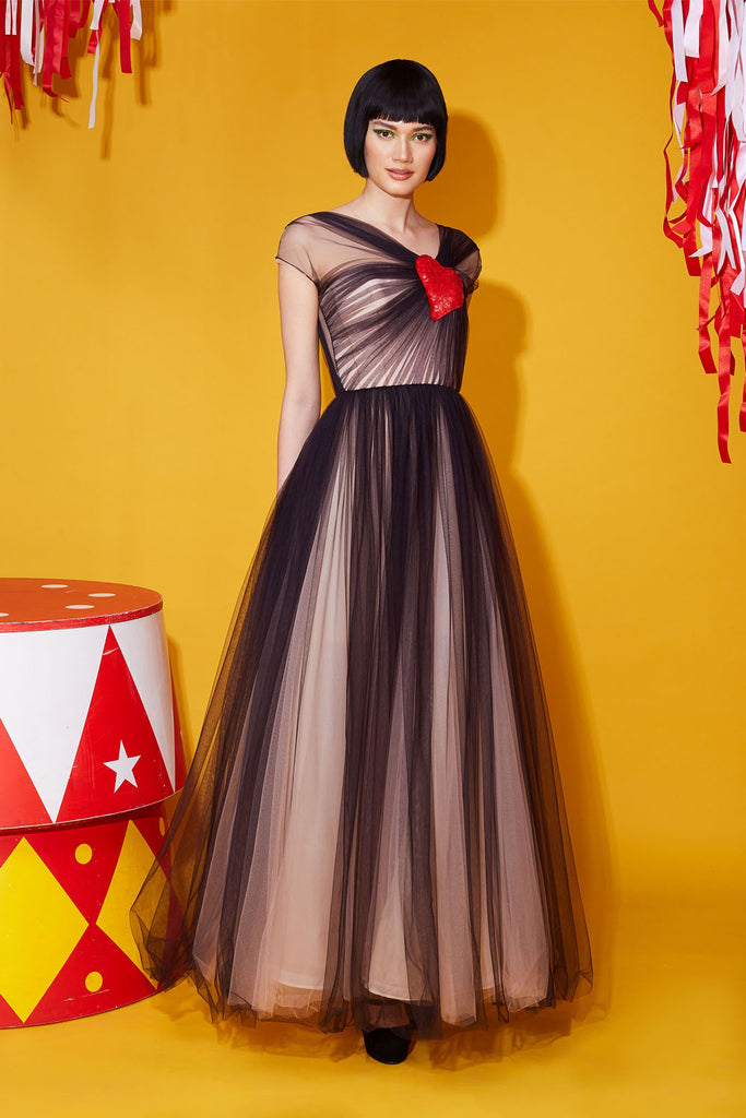 Heart Shape Sequins Embellished Tulle Dress