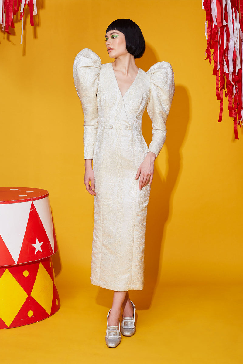 Button Embellished Jacquard Dress