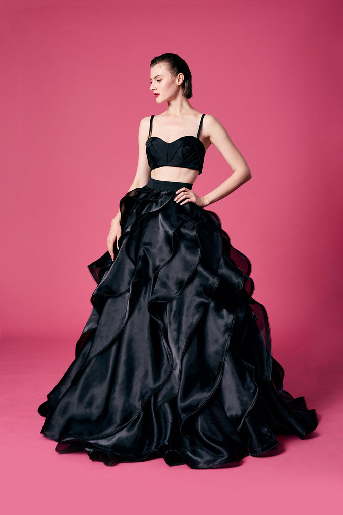 11.	Black rose bustier and Ruffled skirt