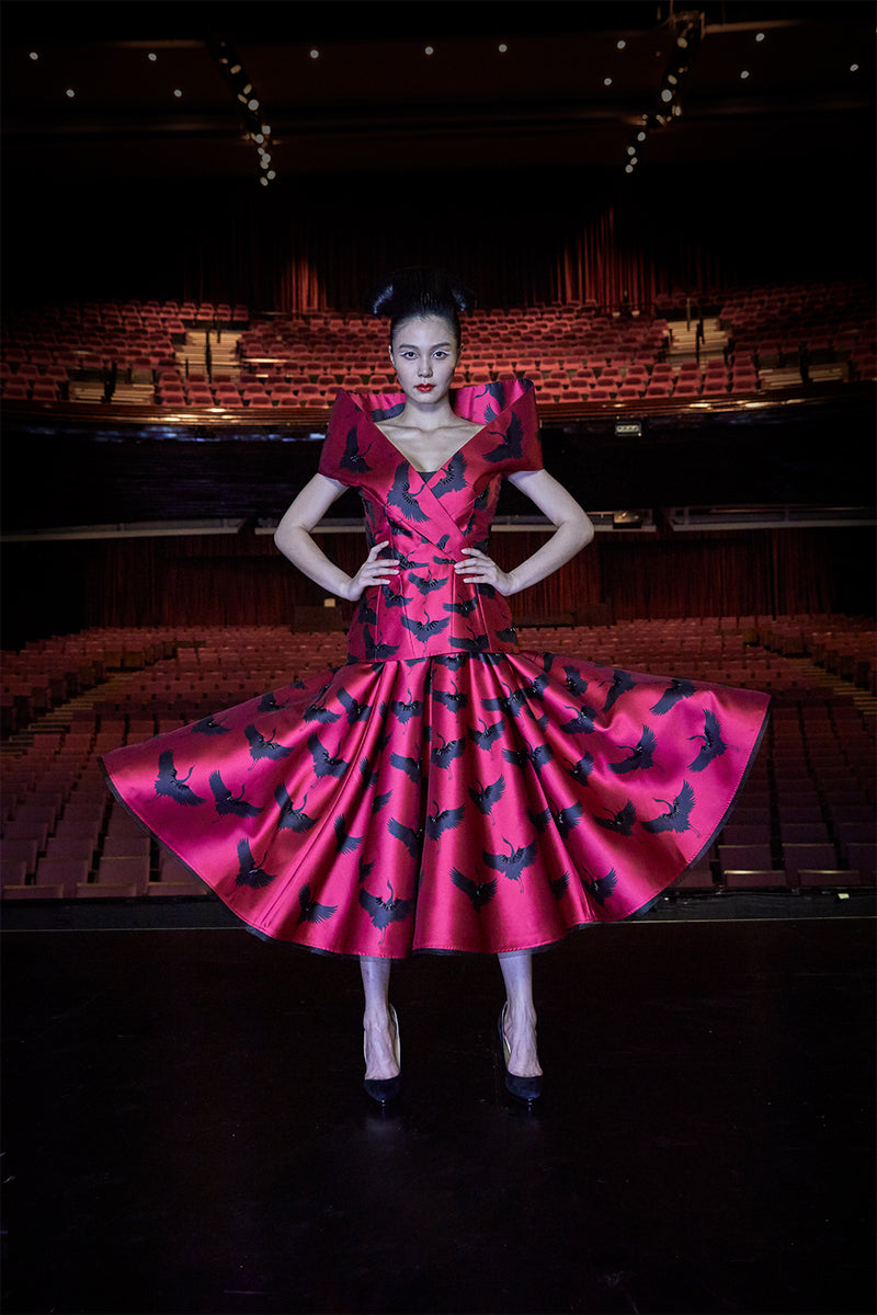 Kimono Collar Blouse & Circular Skirt in Print 