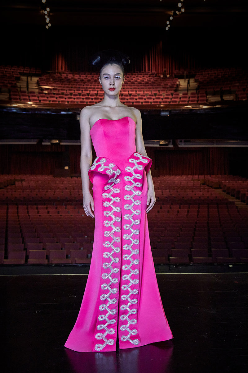 Floor Length Dress with Sequins & Pearls Embellishment