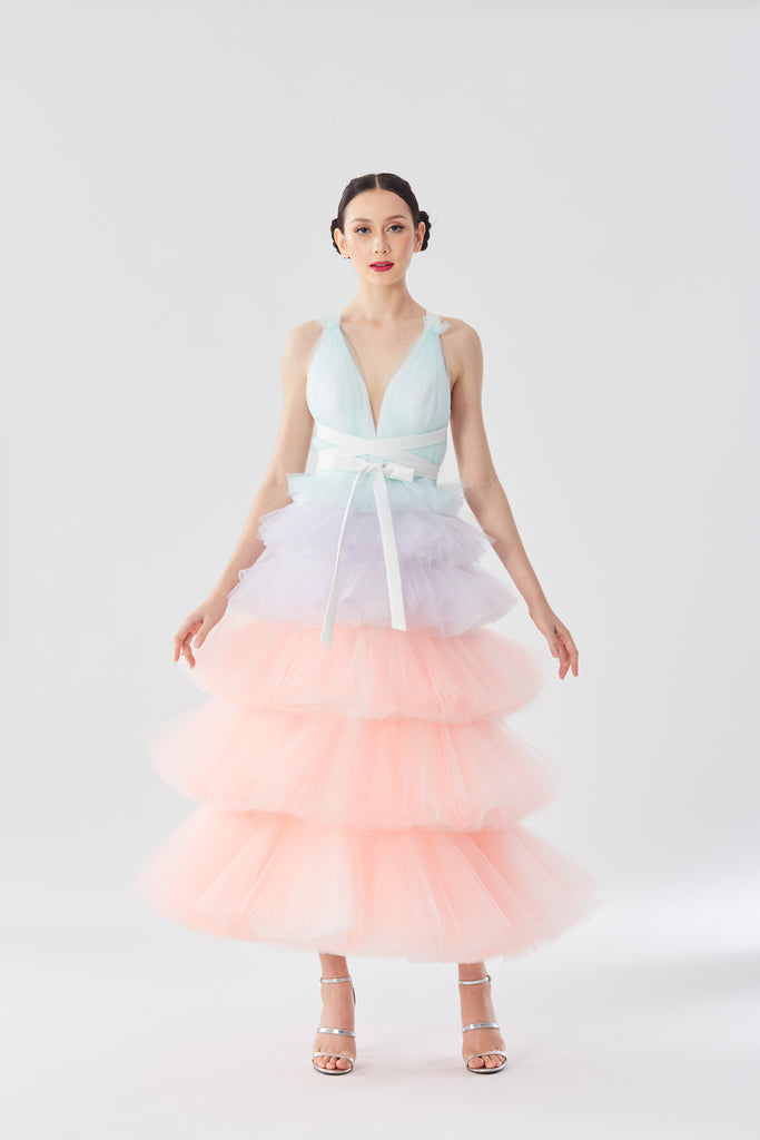 Pastel Ruffled Tiered Tulle Dress