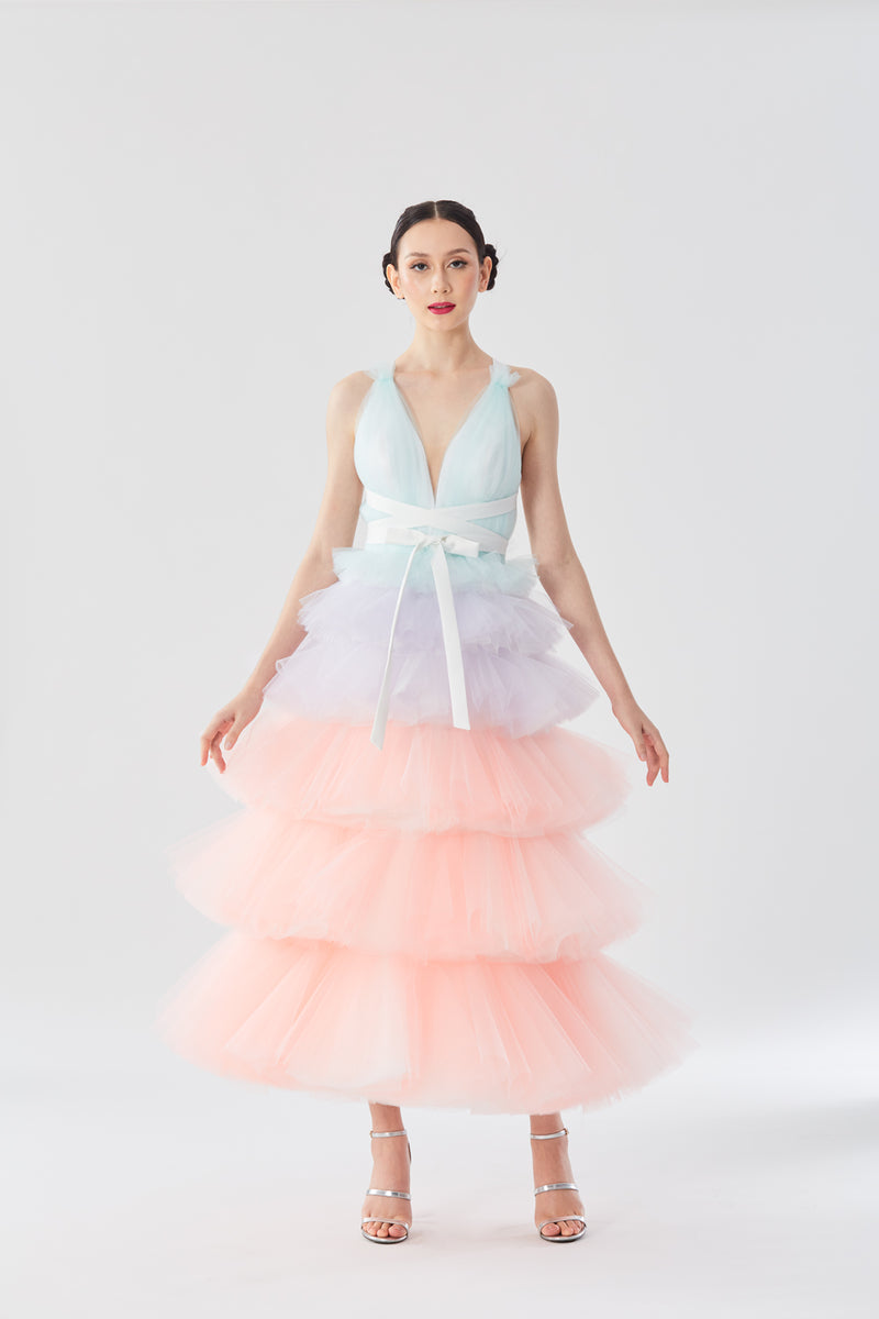 Pastel Ruffled Tiered Tulle Dress